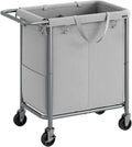 SONGMICS Laundry Basket with Wheels, 2-Section Rolling Laundry Hamper, 37 Gallons (140 L), Removable Liner, Steel Frame with Handle, 27.2 x 15.4 x 31.9 Inches, Dove Gray URLS004G01