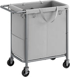SONGMICS Laundry Basket with Wheels, 2-Section Rolling Laundry Hamper, 37 Gallons (140 L), Removable Liner, Steel Frame with Handle, 27.2 x 15.4 x 31.9 Inches, Dove Gray URLS004G01