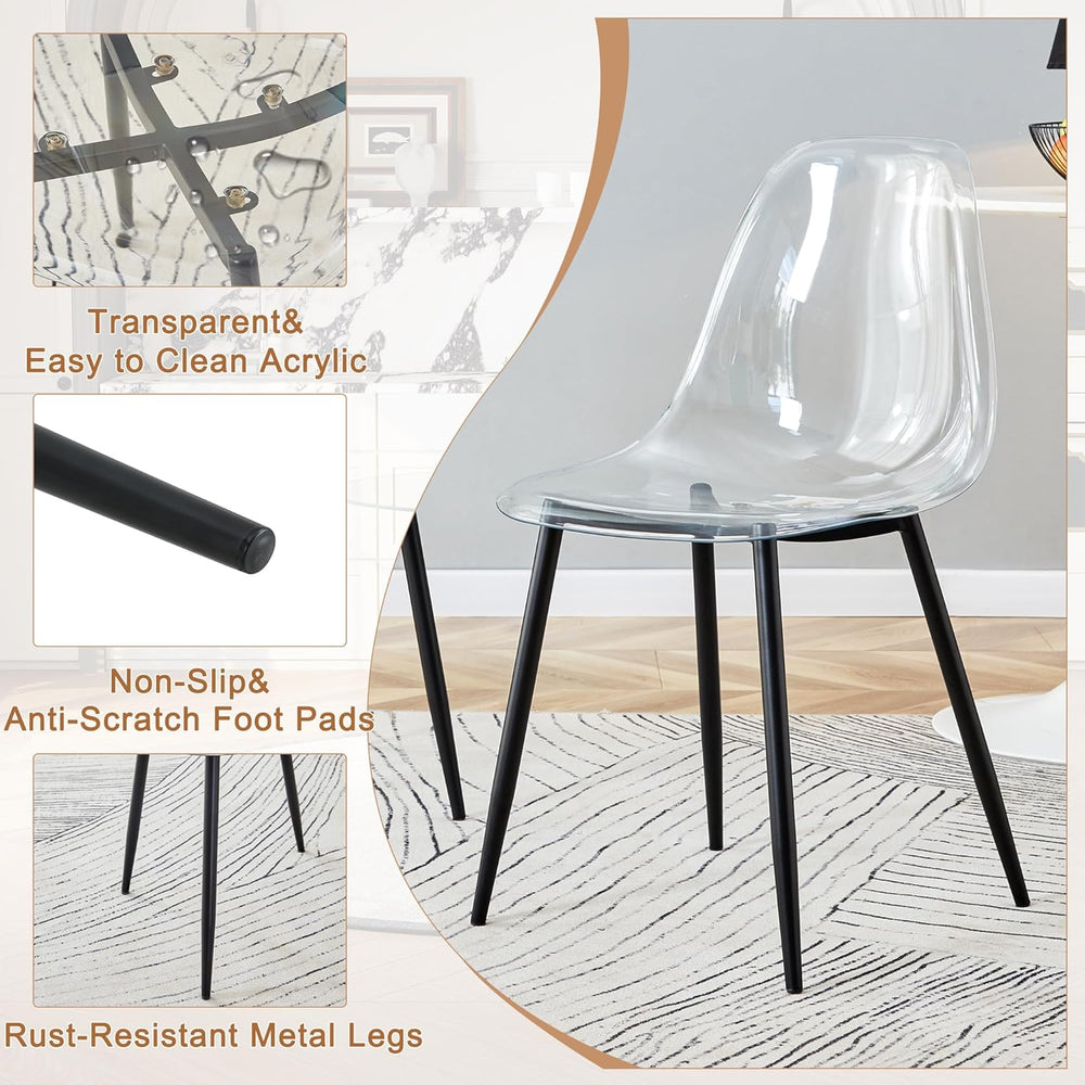 Round Dining Table Set for 4, 39" Glass Dining Table Set with Black Adju...