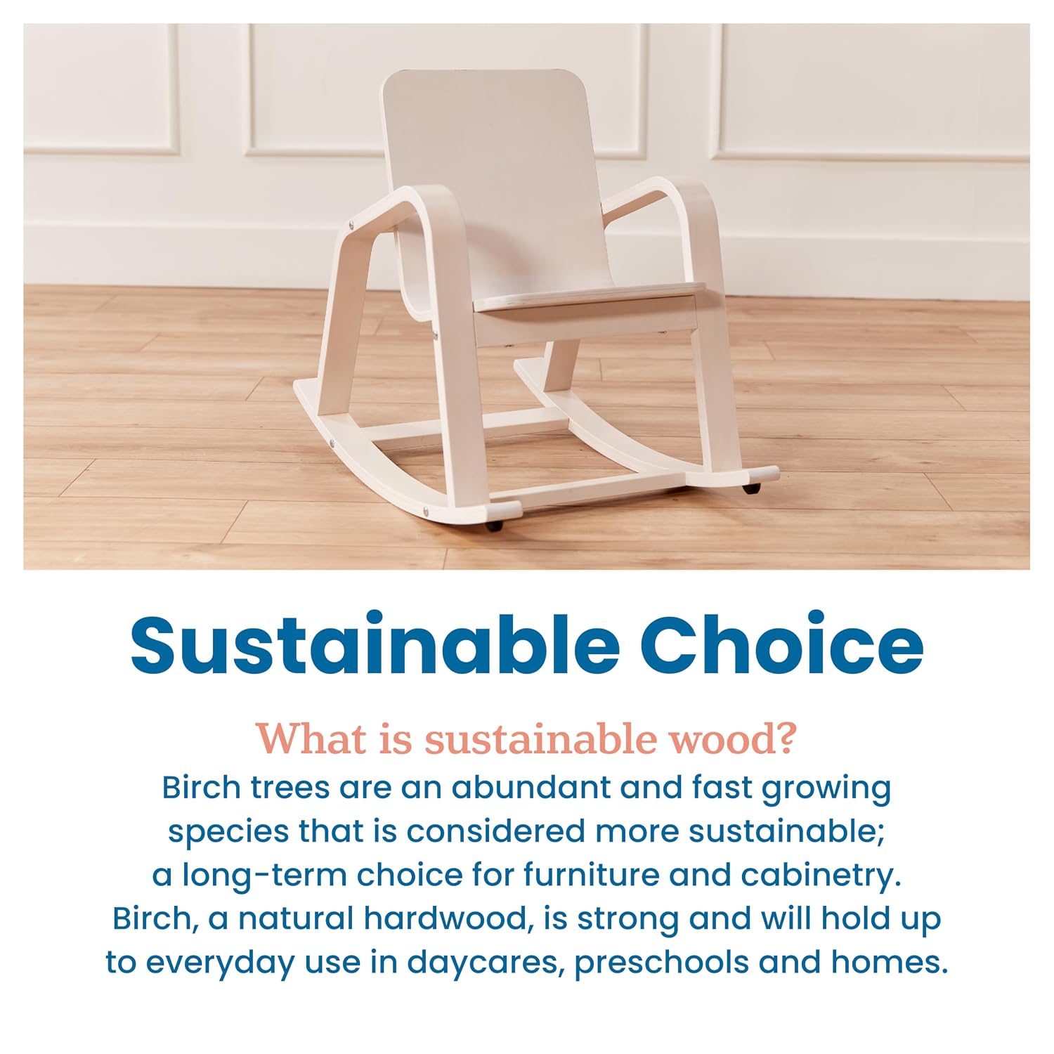 ECR4Kids Bentwood Rocking Chair with Armrests, Montessori, White Wash | Durable birch, GREENGUARD Gold Certified, 2-5 years, 74 lb capacity, comfortable curved seat, nylon glides, classroom/home