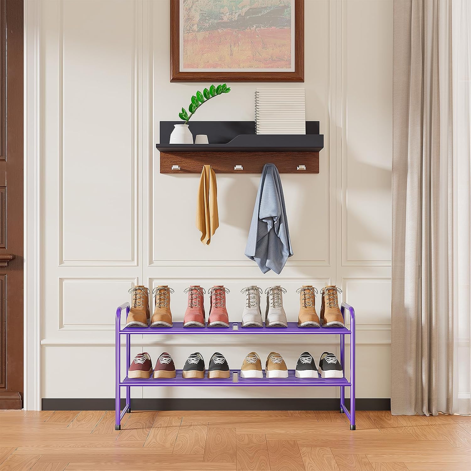 SUFAUY 2-Tier 33" Wide Shoe Rack Closet Metal Wire, Stackable, Purple
