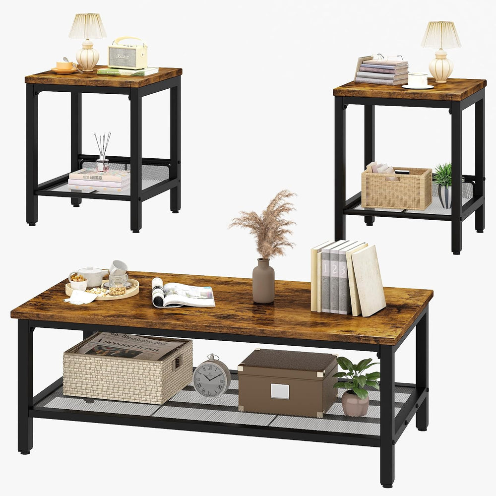 Recaceik 3-Piece Living Room Coffee Table Set, Industrial Coffee Table with 2...