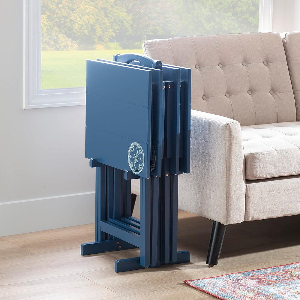 Linon SAMM Navy Trey Table Set with Compass Accent Includes Four Trey Tables ...