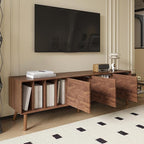 Merax 70" TV Stand for TVs Up to 80", Modern Entertainment Center with 3 Doors and Vertical Open Shelves, Media Console with Unique Mosaic Front Design for Living Room