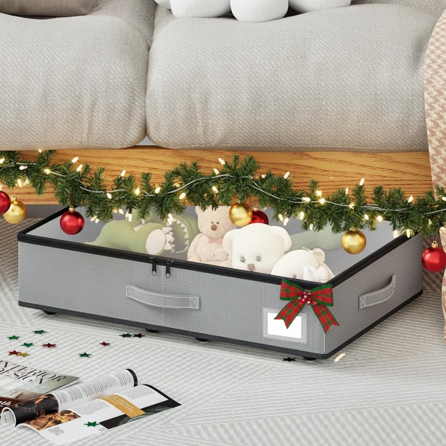 Under Bed Storage with Wheels, No Assemble Required 5.5 inches height grey under bed storage bins,Low Profile Rolling Under bed Shoe Storage containers，dorm under bed storage drawers