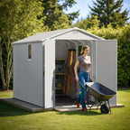 Greesum 6×10FT Plastic Outdoor Storage Shed with Floor, Resin Storaged Sheds with Lockable Double Door, Windows & Vents, All-Weather Tool Sheds for Garden, Backyard, Patio, Light Gray