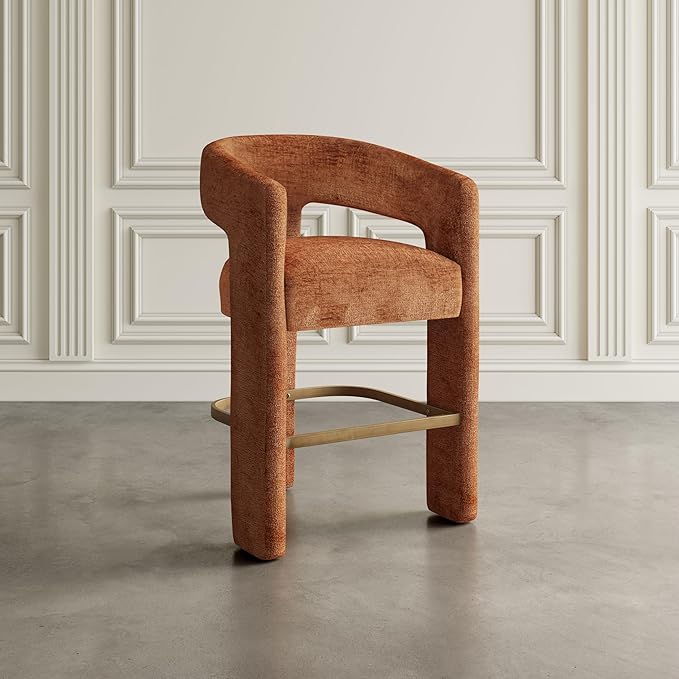 Jofran Upholstered Counter Stool with Arms – Versatile Barstools – Stylish Seating for Kitchen Dining Room or Home Bar, Rust, Single Stool