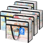 6 Pack Clear Storage Bags for Comforter, Clothes & Bedding, Plastic Blanket Storage with Zipper and Handle, Moving Bags, Closet Organizer and Under-Bed Storage (40L)