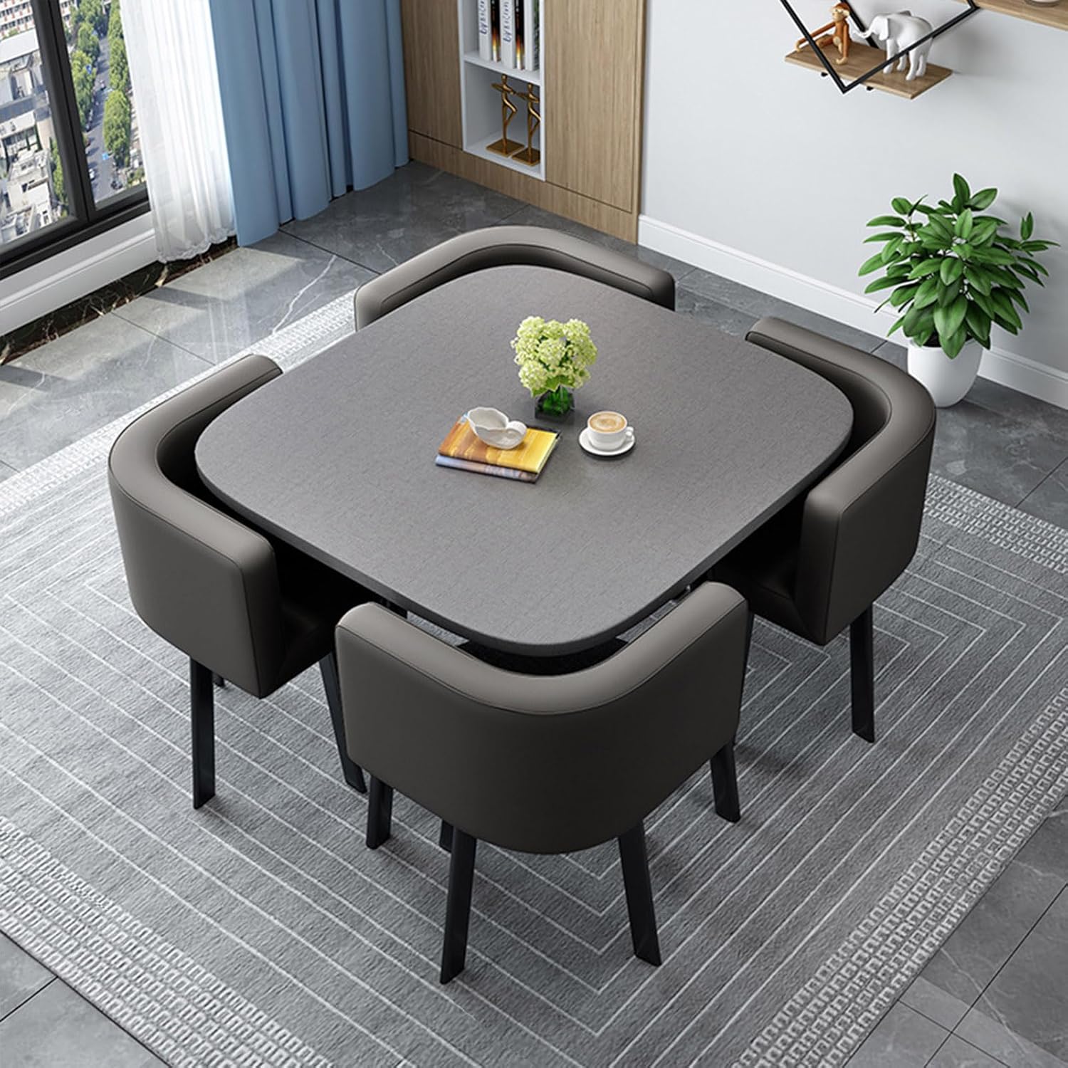 Reception Desk for Spaces with Lockable Drawer, Compact Office Counter Desk Counter Modern Front Lockable Drawers,Modern Round Dining Table Set with 4 Chairs 80cm Square Conference Table and