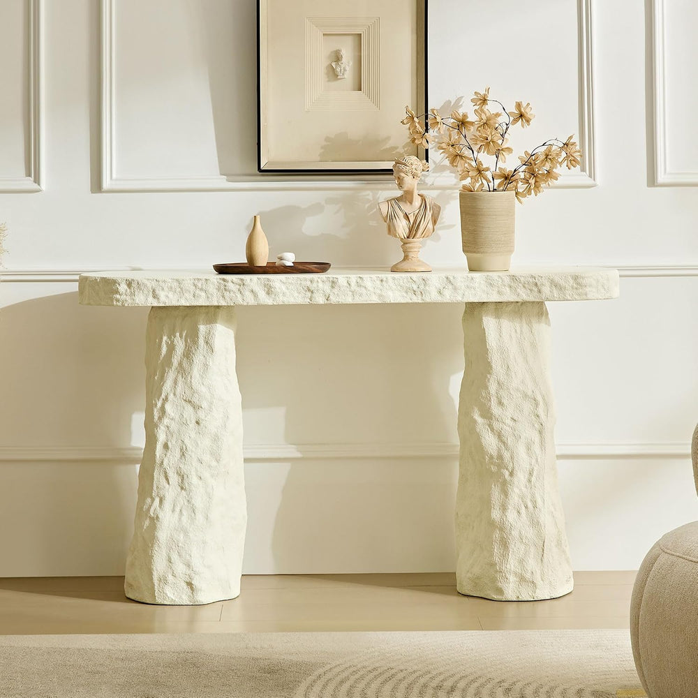 KEIKI 54" Rectangular Fiberglass Console Table with Matte Rocks Design, ...