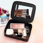 Aveniee XL Clear Makeup Organizer,Double Layer Travel Cosmetic Case with Brush Holder & Zippered Compartments,Big Toiletry Bag for Travel Accessories,2 Layers Large,Black