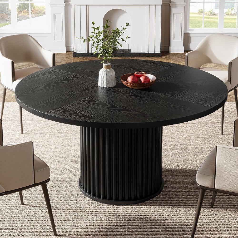 Tribesigns 47.24" Black Round Dining Table for 4-6 People | Modern Flute...