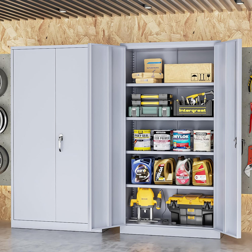 INTERGREAT Metal Storage Cabinets 72” Cement Grey Garage Steel Storage Cabine...