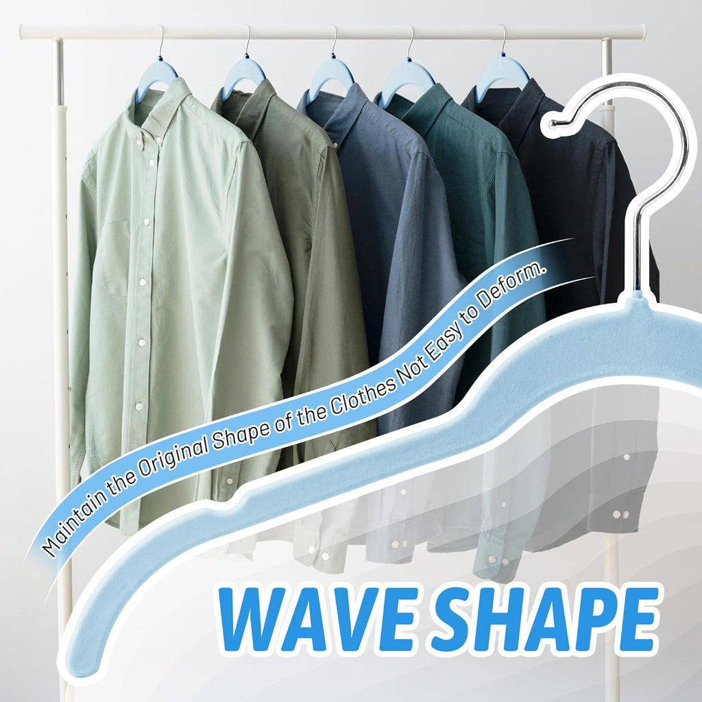 30 Pack Velvet Hangers – Premium Non-Slip Slim Clothes Hangers with 360° Swivel Hook, Space-Saving Flocked Shirt Hangers for Coats, Dresses, Blouses, Suits(Blue)