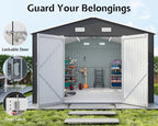 VanAcc 10x12x7 FT Outdoor Storage Shed with 2 Transparent Panels, Metal Garden Shed with Hinged Double Doors, 2 Windows & 4 Vents, Reinforced Steel Frame for Backyard, Garden, Dark Gray