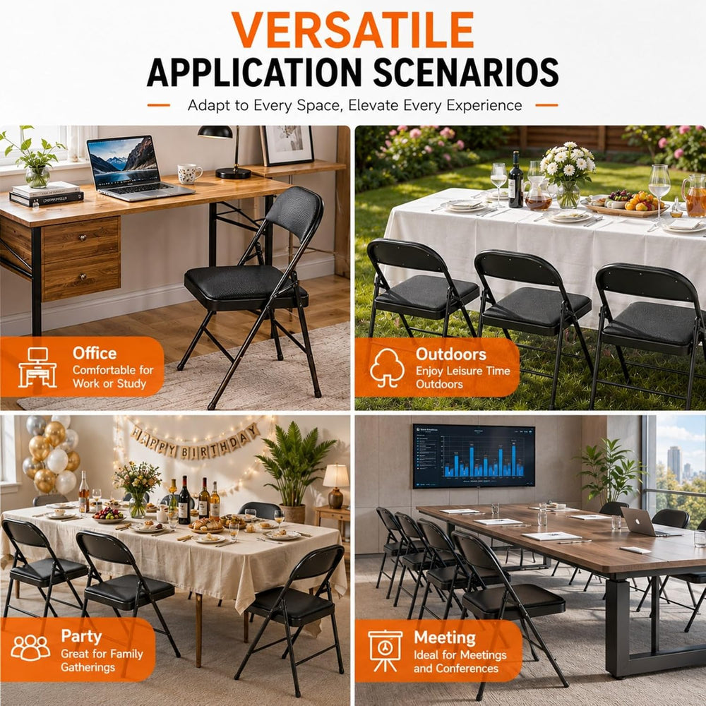 Padded Folding Chairs 10 Pack, 450LBS, Mesh Fabrics Steel Frame, Black