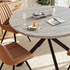 47.2" 5-Piece Round Dining Table Set for 4, Modern Wood Dining Table with 4 Upholstered Chairs, Kitchen & Dining Room Table Set with Metal Base for Apartment, Small Space, Grey Table+4 Brown Chairs