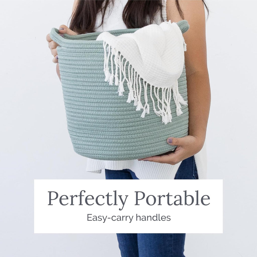 Natemia Large Woven Storage Basket (15" x 15" x 14") - Baby & Toy Organizer, Blanket Basket, Perfect Baby Registry Gift