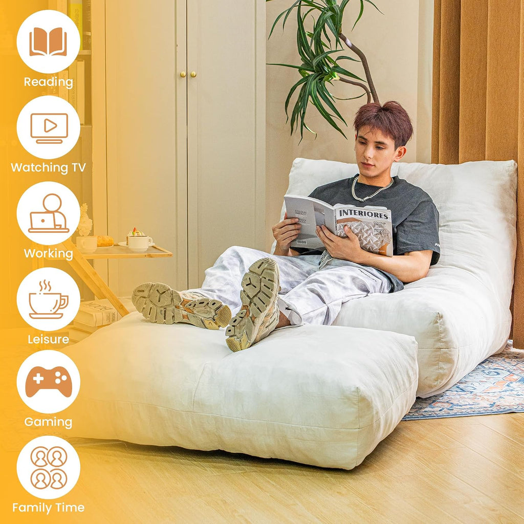Cvortll Bean Bag Chair with Ottoman, Comfy Bean Bag Sofa with Memory Foam, Lazy BeanBag Sofa with Footstool, Fireside Bean Bag Couch for Living Room, Bedroom, Apartment