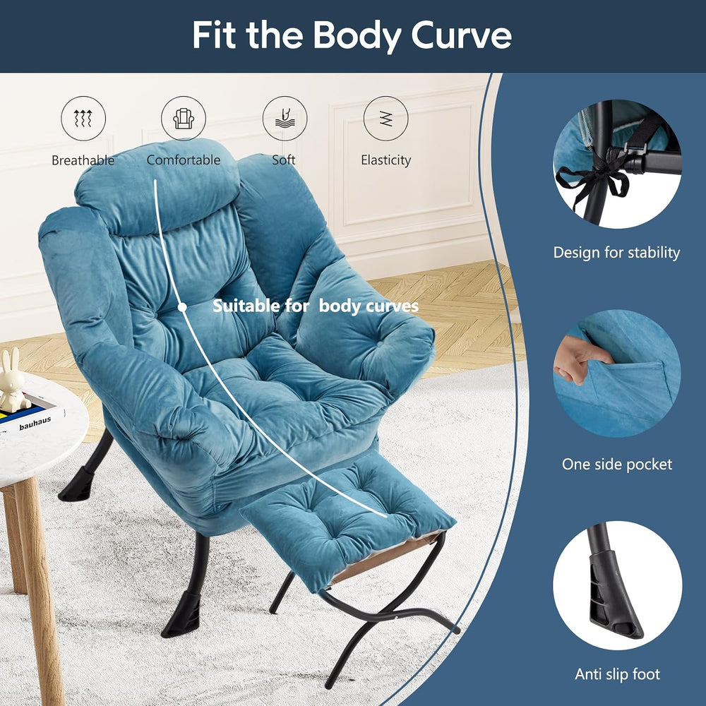 Lazy Chair with Folding Ottoman Modern Large Accent Chair,Contemporary Lounge...