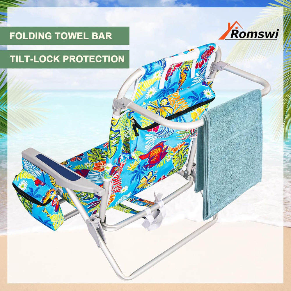 2Pk Aluminum Extra Wide 5-Position Lay Flat Folding Backpack Beach Chairs for...