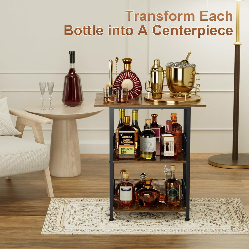 Bar Cart, Mobile 3-Tier Serving Cart with Lockable Wheels, Freestanding Wine ...