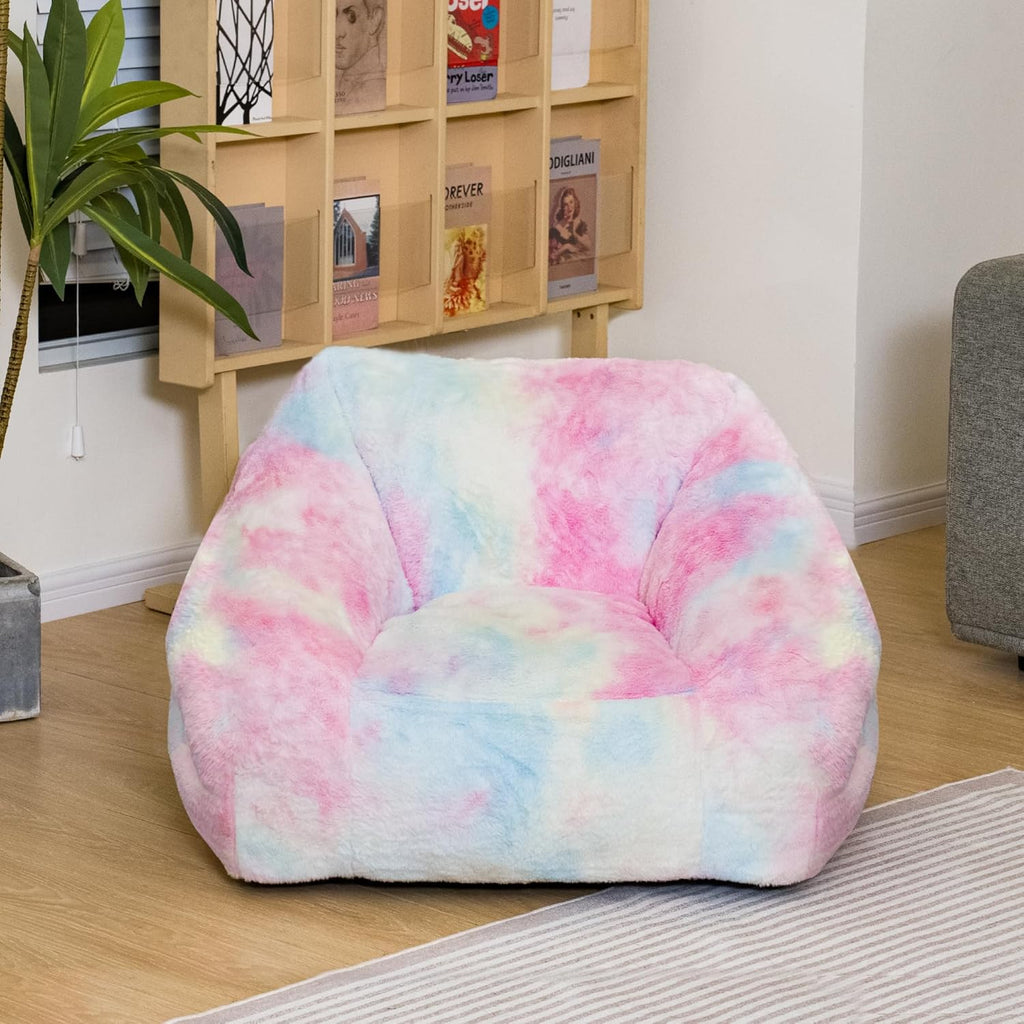 Cvortll Bean Bag Chairs for Kids, 27" Modern Rainbow Colors Beanbag Sofa with Sponge Filling & Comfy Soft Faux Fur, Kids Teens Bean Bags Chair Sofa for Bedroom, Living Room (Colorful)