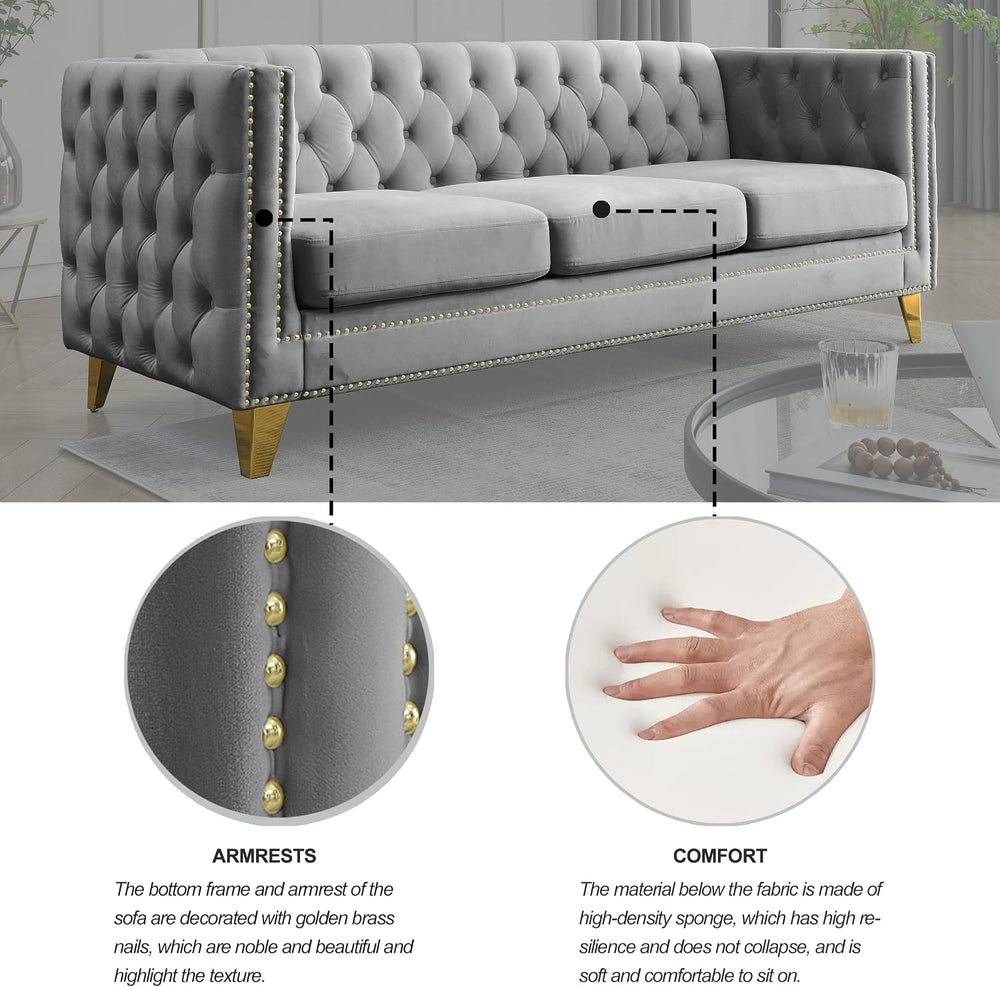 mikibama 80.5" Velvet 3 Seater Sofa Couch for Living Room,Button Tufted ...