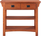 Leick Home Mission Impeccable Bookshelf, Solid Wood, 2 Drawers, 2 Shelves, Slatted Sides, Blackened Hardware, Easy Assembly, Russet Brown, 12 in D x 34 in W x 30 in H, Item 8261