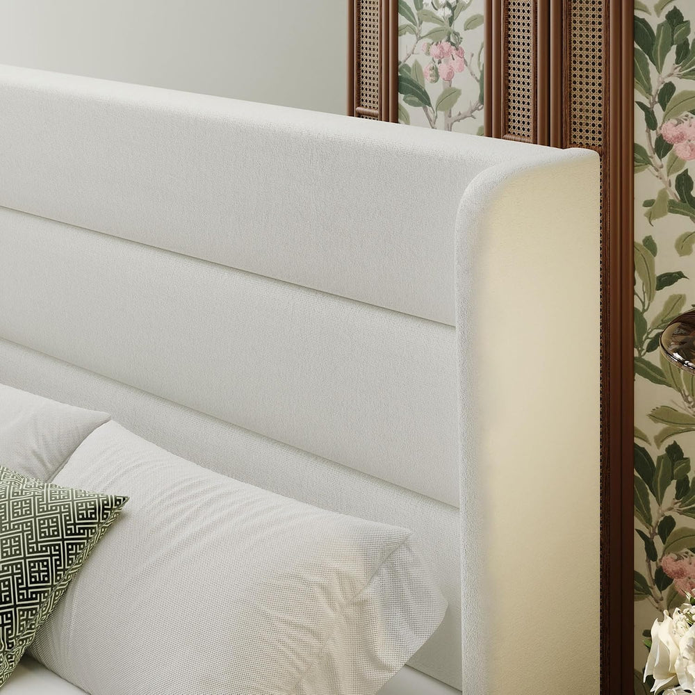 SHA CERLIN Queen Size Velvet Bed Frame with Wingback Headboard/Upholstered Pl...