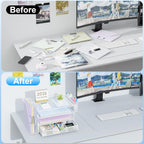 gianotter Desk Organizers and Accessories with File Holder, 4-Tier Desk Accessories & Workspace Organizers with Drawer and 2 Pen Holder, Paper Organizer for Office Supplies (White)