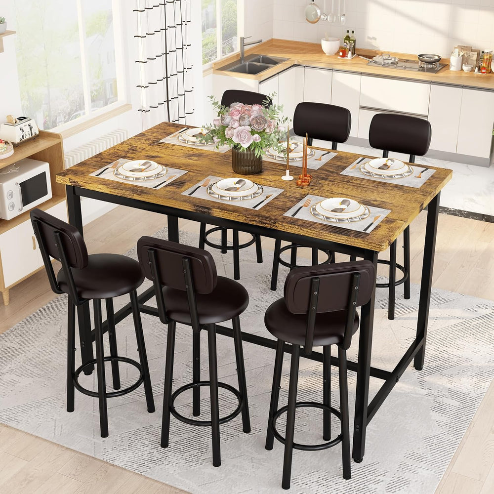 Recaceik 50" Dining Table Set for 6, 7-Piece Counter Height Bar Table Se...