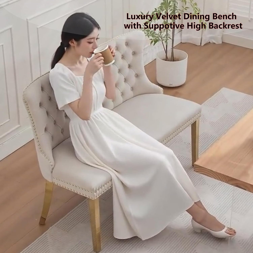 Upholstered Dining Bench with Back Button Tufted Settee Benches Small Lovesea...