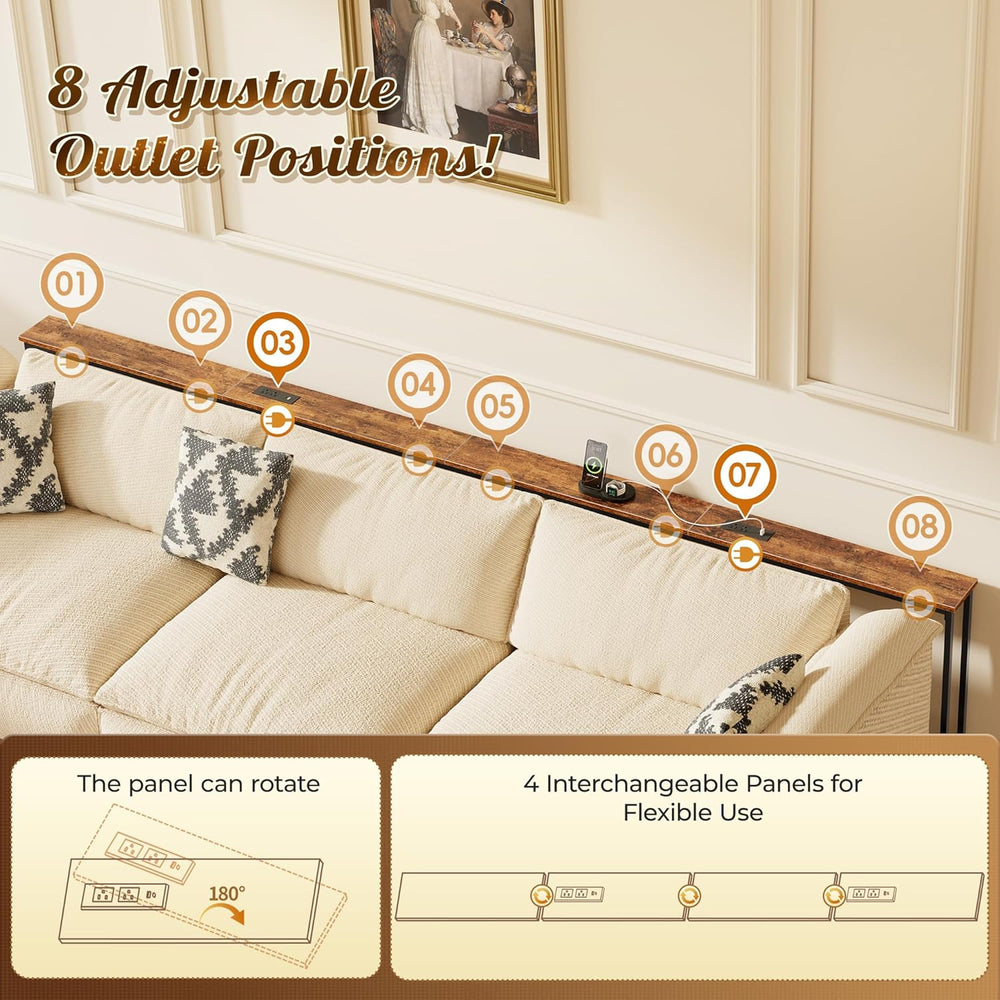 Huuger 118 Inch Sofa Table with Power Outlets, Skinny Behind Couch Table | 5....