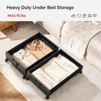 Under Bed Storage with Wheels, Wooden Under Bed Drawers On Wheels, Rolling Under Bed Shoe Storage, Space Saving, Black,30L