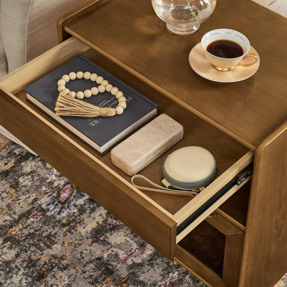 Mid Century Modern Nightstand with Charging Station & Outlet Hole & 2...