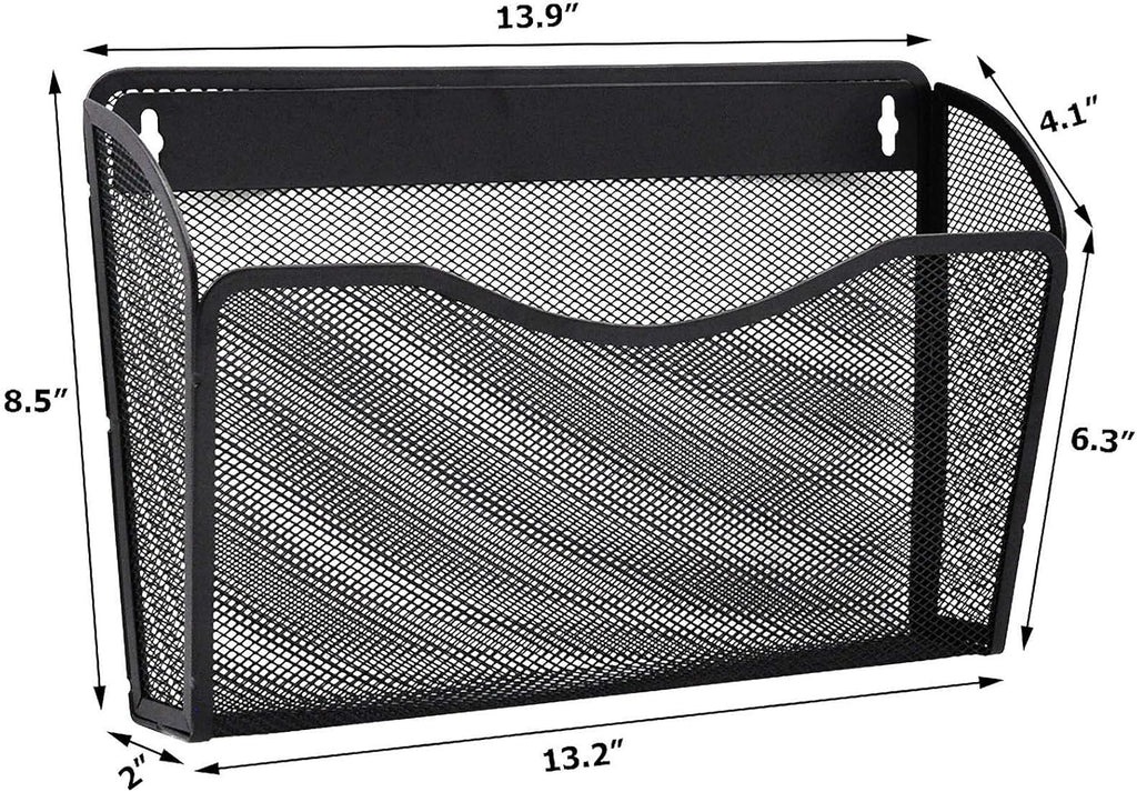 EASEPRES 6 Single Pocket Mesh Hanging File Organizer, Vertical Wall Mounted Magazine File Holder, Mount Basket Mail Paper Document Folder Organizing for Office, Home and School, Black