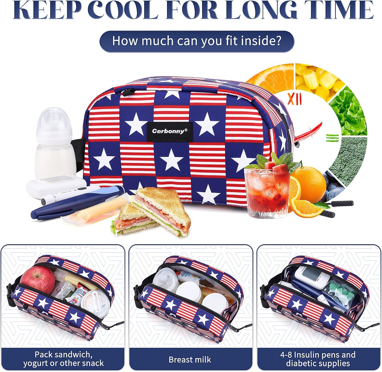 Cerbonny Small Cooler Bag Freezable Lunch Bag for Work School Travel, Leak-proof Insulated Eco-friendly Lunch Bag, 2.5L, Flag