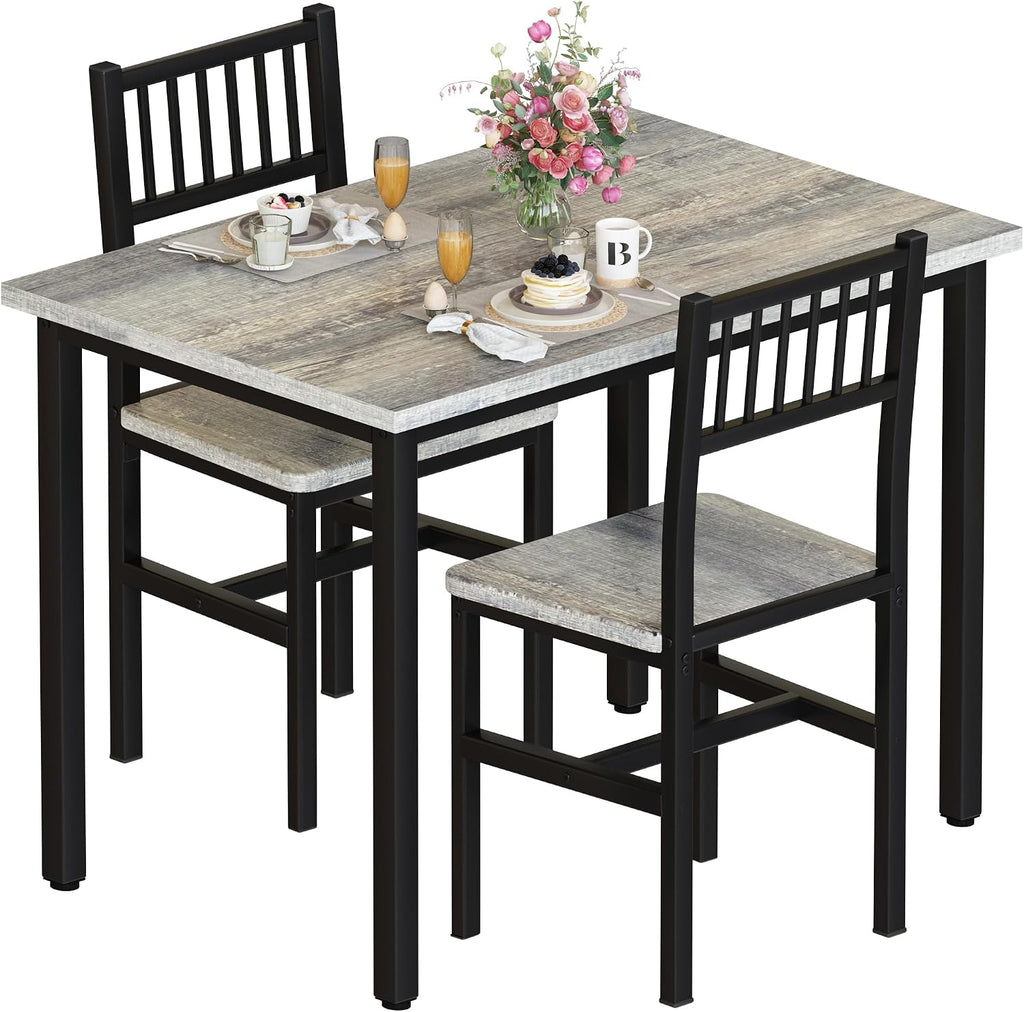 AWQM 3 Piece Dining Table Set for 2, Small Kitchen Table Set for 2 with Chairs,Wood Breakfast Nook Table and Chairs Set of 2,Dinette Set for Small Space,Dining Room,Apartment, Grey