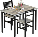 AWQM 3 Piece Dining Table Set for 2, Small Kitchen Table Set for 2 with Chairs,Wood Breakfast Nook Table and Chairs Set of 2,Dinette Set for Small Space,Dining Room,Apartment, Grey