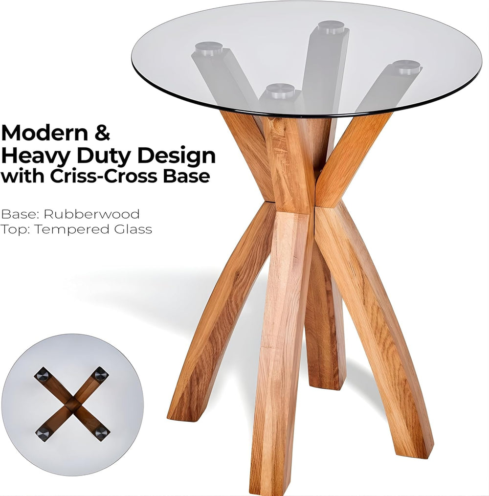 Round Glass End Table, Small Sofa Side Table for Living Room, Bedroom. Stylis...