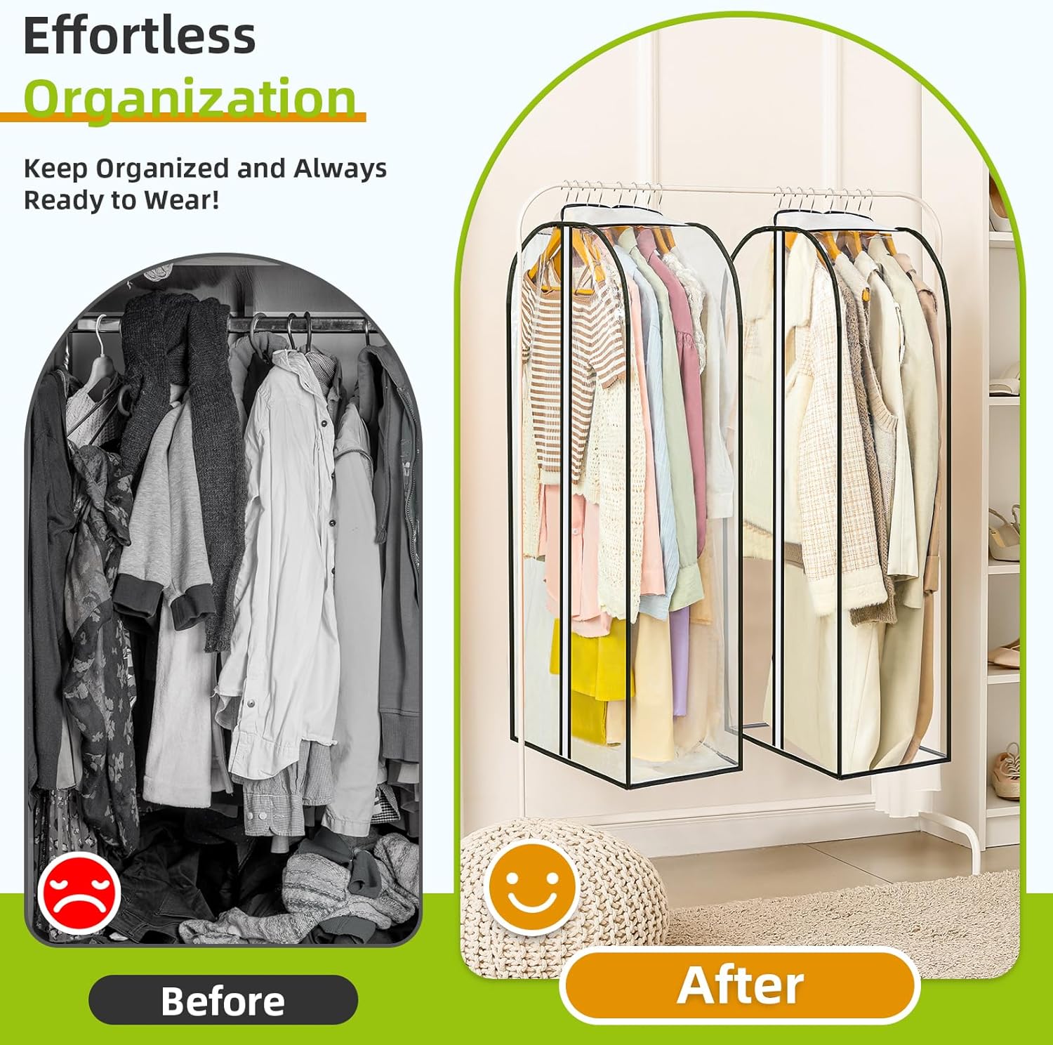 LANDNEOO 2 Pack Clear Garment Bags for Hanging Clothes with Zippers on Double Sides - 10'' Clothes Storage for Coat, Dress, and Fur in Closet - 40'' Long Suit Bags