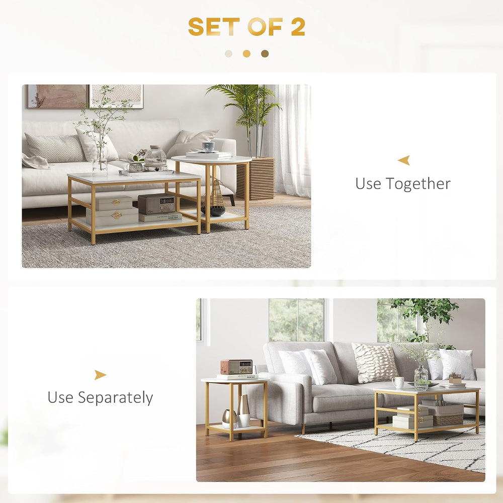 Brilluxa Coffee Table Set, 2-Piece Cocktail Table and Living Room Table Set w...