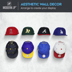 Modern JP Adhesive Hat Hooks for Wall (8-Pack) - Hat Rack for Baseball Caps, Minimalist Hat Display, Strong Hold Hat Hangers for Wall - USA Patented, White