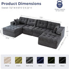 MAXYOYO 132" U Shaped Modular Sectional Sofa with 2 Ottomans, Cloud Boneless Couch with Layered Cushion, Flexible Module Combination Sofa for Living Room, No Assembly Required, Dark Grey