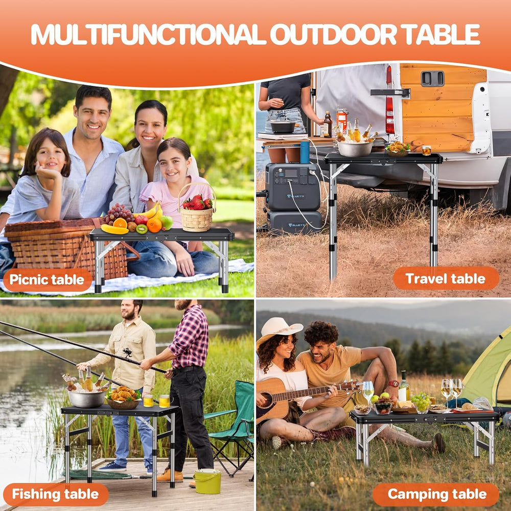 FUNYKICH Camping Table with Waterproof Plastic Tabletop 22.8''x15.7&#...