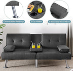 Yaheetech Convertible Sofa Bed Adjustable Fabric Couch Sleeper Modern Recliner Reversible Loveseat Folding Daybed Guest Bed, Removable Armrests, Cup Holders, 3 Angles, 772lb Capacity, Dark Gray
