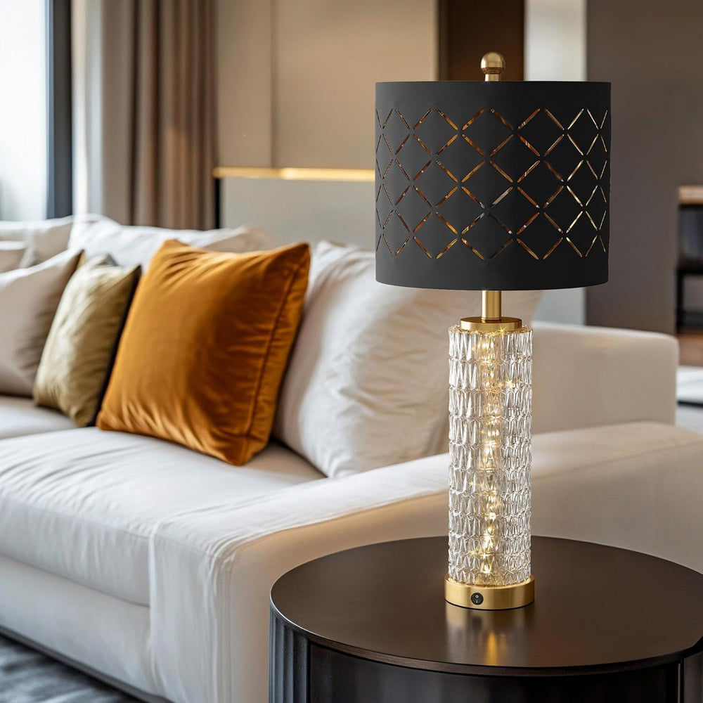 Oneach 27.75" Gold Black Table Lamps Set of 2 with Nightlight for Bedside