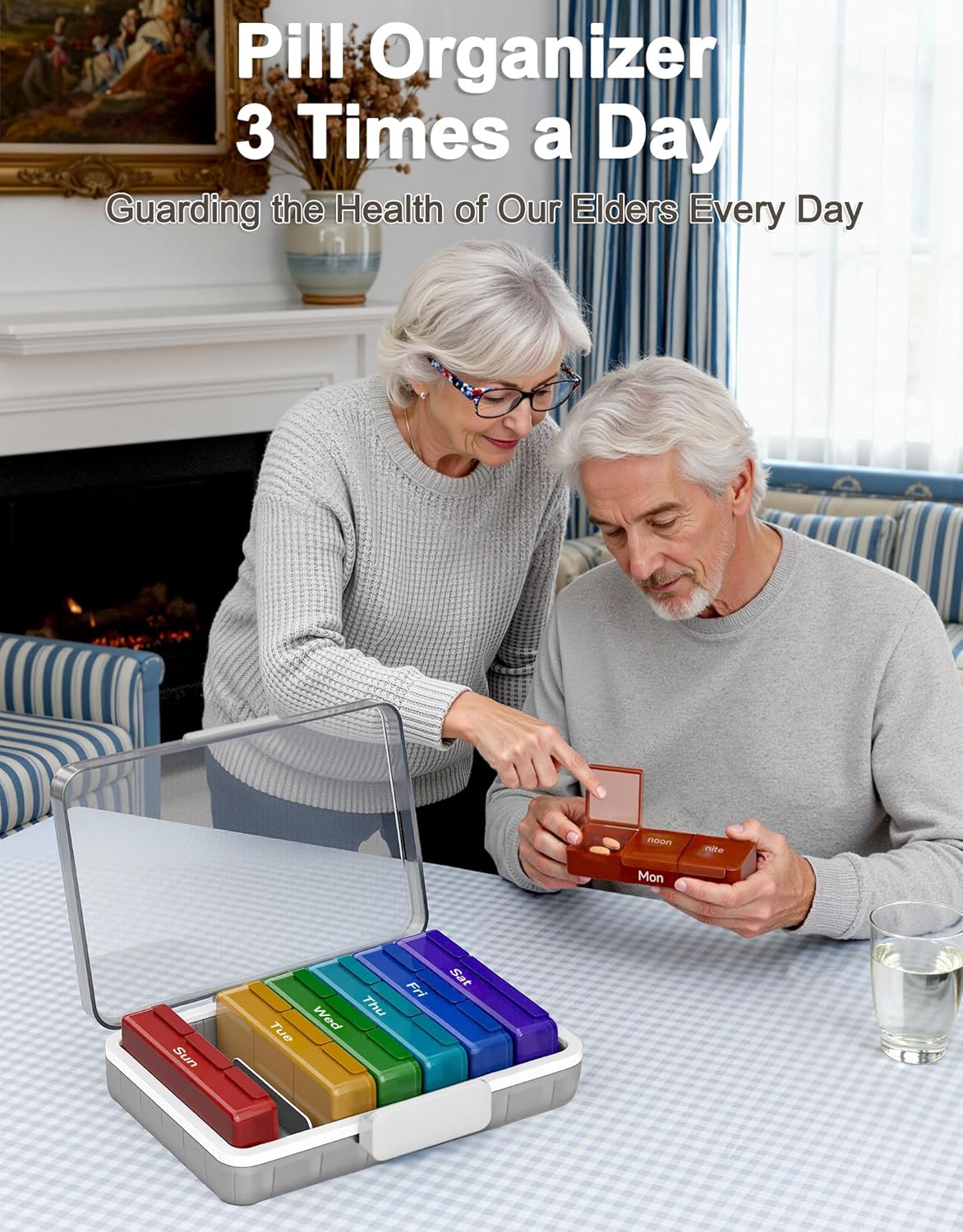 CTIME 4-Tier XL Medicine Organizer with Leather Handle - Portable Pill Case & Empty First Aid Kit for Home, Travel, RV, School, Dorm | Ideal Elderly Gift