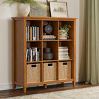 SIMPLIHOME Warm Shaker Bookcase - 44 inch Tall 9-Cube Solid Wood Cube Organizer in Light Golden Brown, Transitional Storage for Living Room, Study Room or Office with Fixed Shelves and Tapered Legs